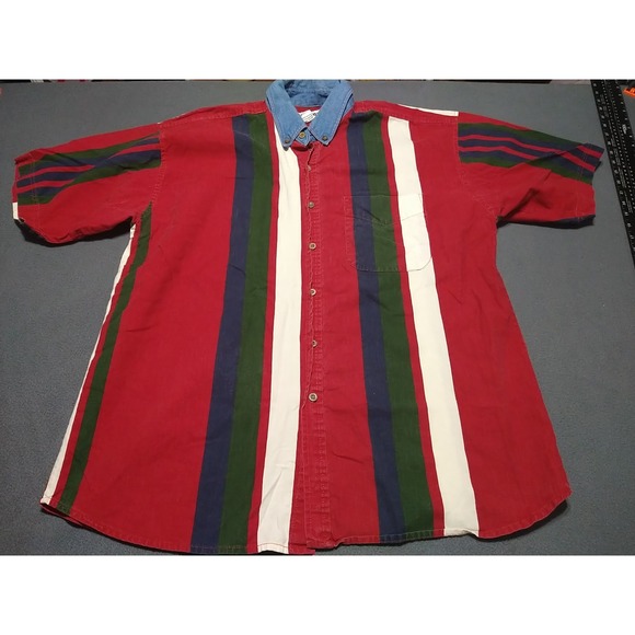 Gitano Shirt Men XL Red/Multi Stripe Preppy College Work Short Sleeve 70's - Picture 1 of 7